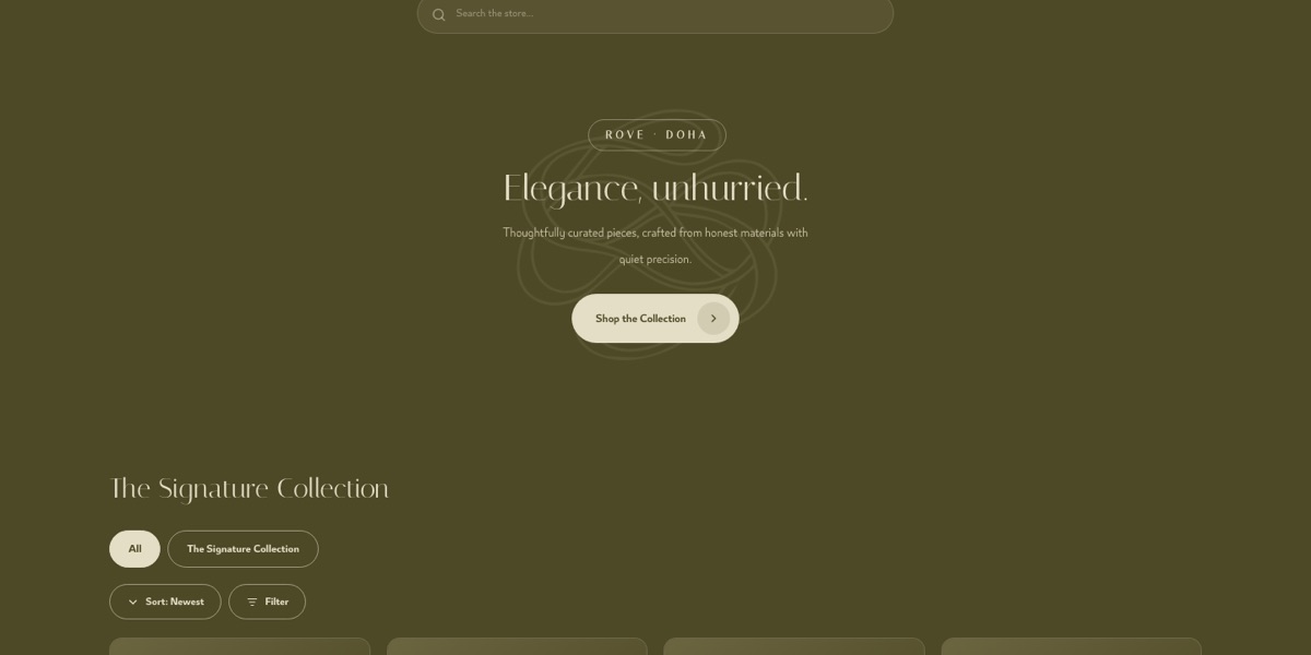 لقطة من ROVE — متجر إلكتروني — دار أزياء قطرية، كما يظهر على rove.qa